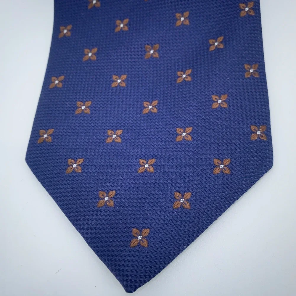 Eton Tie Mens‎ One Size Navy Brown Floral Silk Classic Necktie England Made